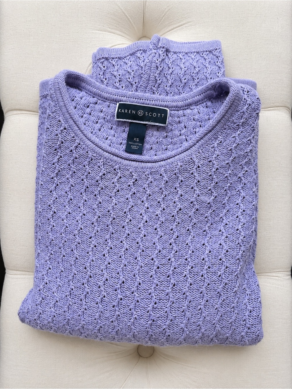 Karen Scott Lavender Pointelle Knit Sweater Women’s XS Long Sleeve Pullover